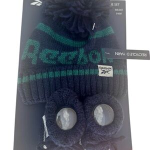 Reebok Navy and Green Kids Beanie and Booties Set